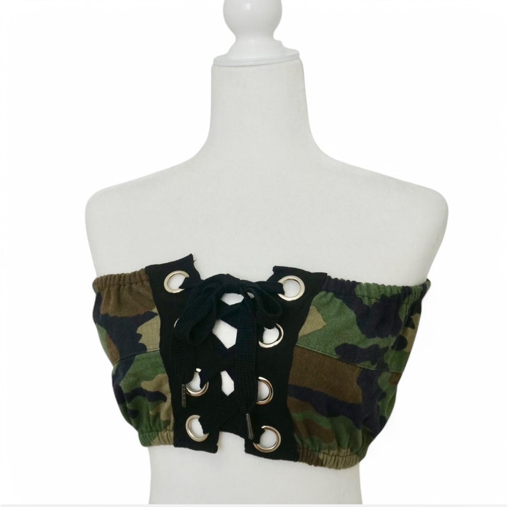💜 NWT FURST OF A KIND | LF "Uniquely Handmade" Camo Tie Front Crop Top (OS)